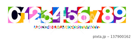 Color Numbers Letters Alphabet Font for Kid Birthday Years Logo, Corporate Anniversary Sign, Race Sport Team Jersey Numeric. Colorful Cutout Paper Typographic Design. Vector Illustration 137900162