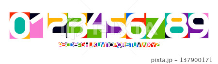 Color Numbers Letters Alphabet Font for Kid Birthday Years Logo, Corporate Anniversary Sign, Race Sport Team Jersey Numeric. Colorful Cutout Paper Typographic Design. Vector Illustration Color Numbers Letters Alphabet Font for Kid Birthday Years Logo, Corporate Anniversary Sign, Race Sport Team Jersey Numeric. Colorful Cutout Paper Typographic Design. Vector Illustration 137900171