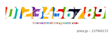 Color Numbers Letters Alphabet Font for Kid Birthday Years Logo, Corporate Anniversary Sign, Race Sport Team Jersey Numeric. Colorful Cutout Paper Typographic Design. Vector Illustration Color Numbers Letters Alphabet Font for Kid Birthday Years Logo, Corporate Anniversary Sign, Race Sport Team Jersey Numeric. Colorful Cutout Paper Typographic Design. Vector Illustration 137900172