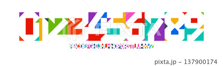 Color Numbers Letters Alphabet Font for Kid Birthday Years Logo, Corporate Anniversary Sign, Race Sport Team Jersey Numeric. Colorful Cutout Paper Typographic Design. Vector Illustration 137900174
