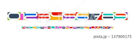 Color Numbers Letters Alphabet Font for Kid Birthday Years Logo, Corporate Anniversary Sign, Race Sport Team Jersey Numeric. Colorful Cutout Paper Typographic Design. Vector Illustration 137900175