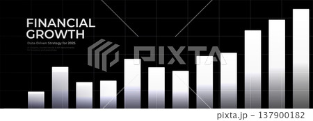 Financial Growth Data Strategy Analytics Forecast KPI Benchmarks Market Trends Dashboard Report Bar Chart. Black and White monochrome minimalistic Fintech Background. Vector Illustration 137900182