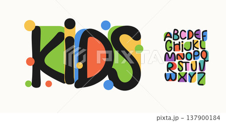 Kid Font Logo Alphabet Fun Letter Set Children Typography, Creative Typographic Design for Montessori School Title Text, Cartoon Birthday and Education Poster Headline, Color Fonts. Vector Typeface 137900184