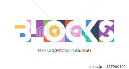 Color Geometric Shape Font Logo Alphabet Letter Set Blocks Typography, Bright Colorful Creative Typographic Design, Trendy Innovate Title Text Headline Logotype. Block Cutout Fonts. Vector Typeface Color Geometric Shape Font Logo Alphabet Letter Set Blocks Typography, Bright Colorful Creative Typographic Design, Trendy Innovate Title Text Headline Logotype. Block Cutout Fonts. Vector Typeface 137900191
