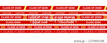 Class Off 2026 Seniour Year Graduation Red Lines. School Calendar Frame, Graduate Invitation Card Design, Congratulations Banner Template. School Grad Day Celebration Layout. Vector Illustration 137900196