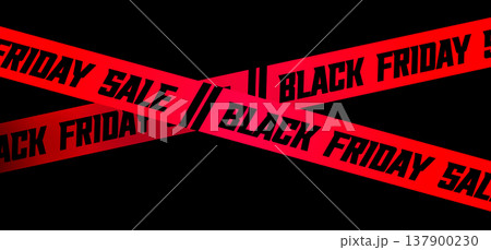 Black Friday Sale Banner With Red Ribbons On Black Background For Shopping Promotion And Discounts. Vector Illustration. 137900230
