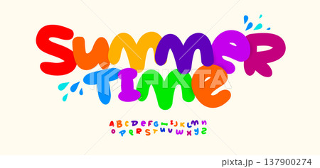 Summer Font Logo Alphabet Bright Colorful Letter Set Modern Typography, Festival Typographic Design for Birthday Title Text, Fest Typo Poster Headline, Rounded Tropical Color Fonts. Vector Typeface Summer Font Logo Alphabet Bright Colorful Letter Set Modern Typography, Festival Typographic Design for Birthday Title Text, Fest Typo Poster Headline, Rounded Tropical Color Fonts. Vector Typeface 137900274