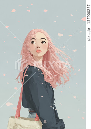 絵美シリーズ:春風に髪をなびかせて振り向くピンク髪の若い女性 絵美シリーズのイラスト素材 絵美シリーズ:春風に髪をなびかせて振り向くピンク髪の若い女性 絵美シリーズのイラスト素材 137900287