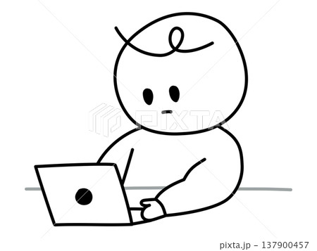 シンプルな線画の人物イラスト ノートパソコンで作業する人(左向き) ビジネス・テレワーク シンプルな線画の人物イラスト ノートパソコンで作業する人(左向き) ビジネス・テレワーク 137900457