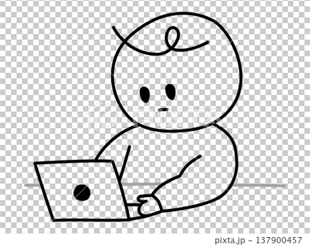 シンプルな線画の人物イラスト ノートパソコンで作業する人(左向き) ビジネス・テレワーク シンプルな線画の人物イラスト ノートパソコンで作業する人(左向き) ビジネス・テレワーク 137900457