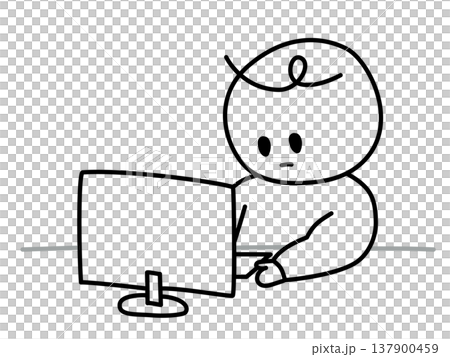 Simple line drawing of a person working at a desktop computer (facing left) - Business/Teleworking Simple line drawing of a person working at a desktop computer (facing left) - Business/Teleworking 137900459