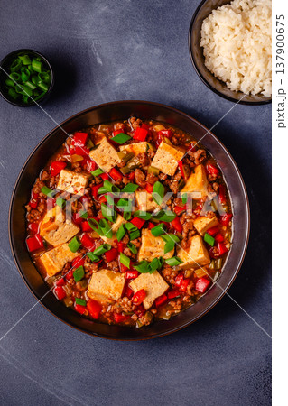 Mapo tofu, tofu in spicy mincemeat sauce. Mapo tofu, tofu in spicy mincemeat sauce. 137900675