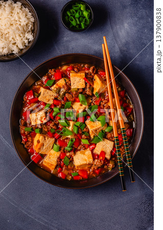 Mapo tofu, tofu in spicy mincemeat sauce. Mapo tofu, tofu in spicy mincemeat sauce. 137900838