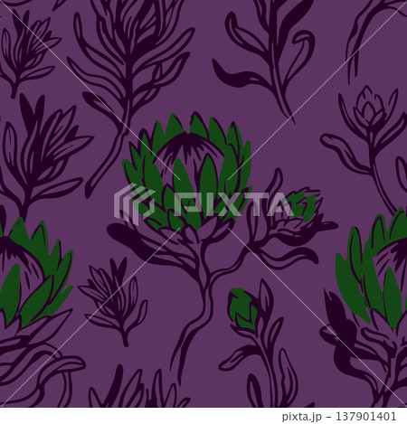 Floral brush strokes seamless pattern. Tropical floral pattern perfect for fabric, packaging, branding, social media, and textile print. Floral brush strokes seamless pattern. Tropical floral pattern perfect for fabric, packaging, branding, social media, and textile print. 137901401