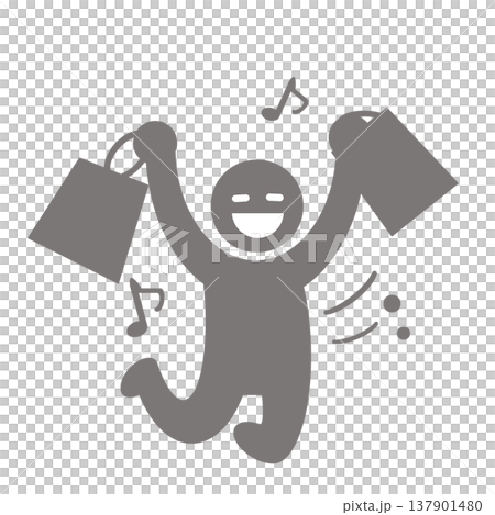 Pictogram of a person enjoying shopping (gray) Pictogram of a person enjoying shopping (gray) 137901480