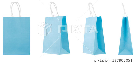 Collection of Blue Gift Bags Isolated on Neutral Background for Store Branding Collection of Blue Gift Bags Isolated on Neutral Background for Store Branding 137902051