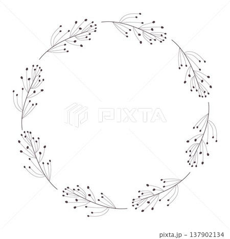 Simple botanical wreath of plants on white background. 137902134