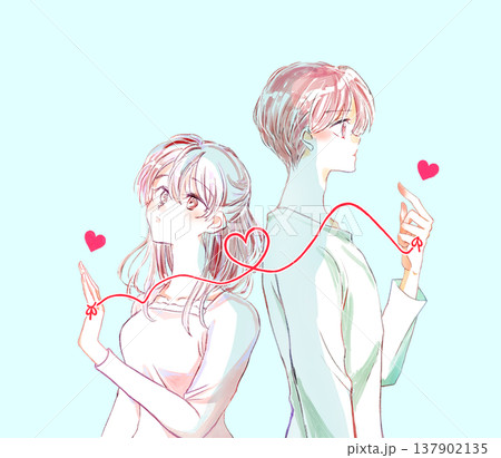 運命の赤い糸で結ばれた背中合わせの男女　ネガティブ 137902135