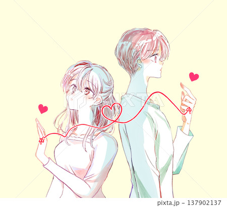 運命の赤い糸で結ばれた背中合わせの男女 ネガティブ 運命の赤い糸で結ばれた背中合わせの男女 ネガティブ 137902137