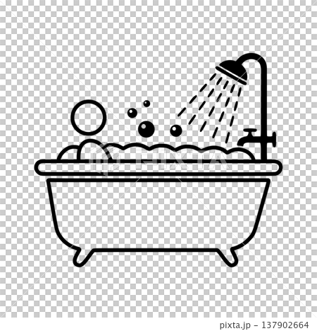 Line icon of a person taking a bath (black) 137902664