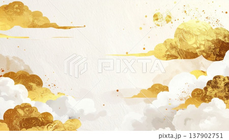 高級感あふれる白金の和風背景｜金箔と和紙テクスチャの上品な広告バナー素材 137902751