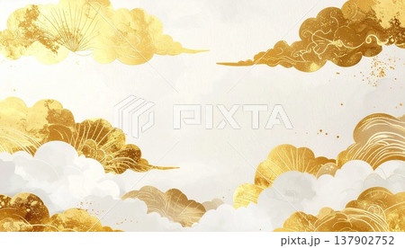 高級感あふれる白金の和風背景｜金箔と和紙テクスチャの上品な広告バナー素材 137902752