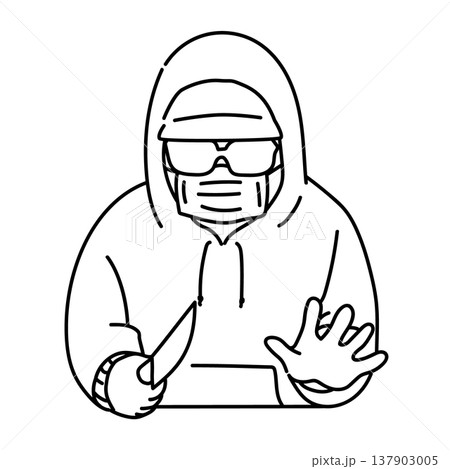 包丁を向けてくる不審者のバストアップ_線画 137903005