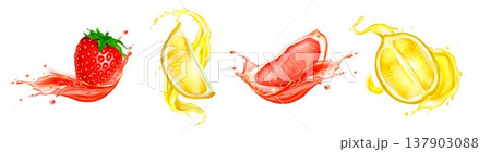Fresh fruit juice splash with realistic slices 137903088