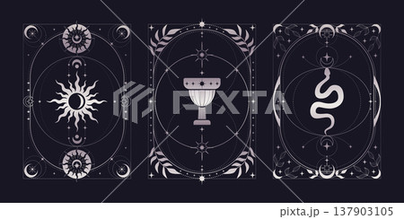 Black tarot cards set with celestial moon and sun 137903105
