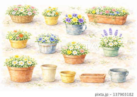 植木鉢シリーズ：形の異なる鉢のランダム背景 137903182