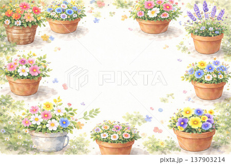植木鉢シリーズ：満開の鉢のフレーム背景素材 137903214