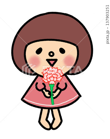 かわいいお花を持ったおかっぱボブの女の子 かわいいお花を持ったおかっぱボブの女の子 137903251