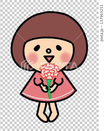 かわいいお花を持ったおかっぱボブの女の子 かわいいお花を持ったおかっぱボブの女の子 137903251