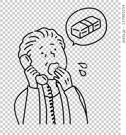 一位老人對詐騙電話的來電者感到憤怒（線條畫） 137903254