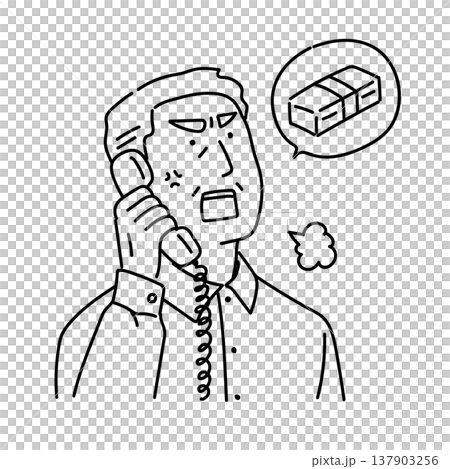 一位老人對詐騙電話的來電者感到憤怒（線條畫） 137903256