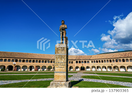 Philip II square with a cannon in the citadel of Jaca, military fortification in Spain. Parade ground of the Fortress 137903365