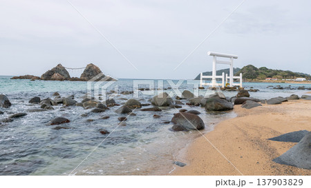 torii gate and Sakurai Futamigaura couple stones, toshima torii gate and Sakurai Futamigaura couple stones, toshima 137903829