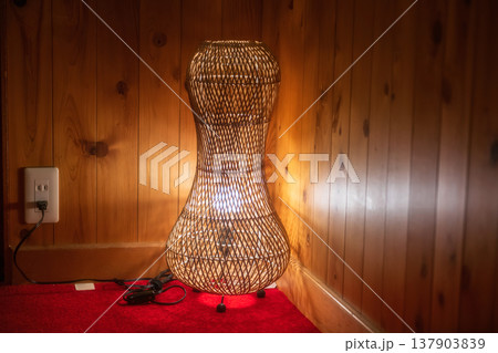 Rattan bamboo floor lantern light up at Japanese ryokan 137903839