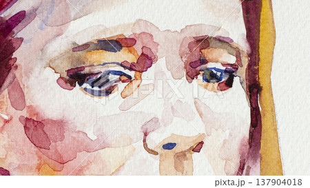 watercolor painting, female portrait, handmade 137904018