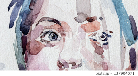 watercolor painting, female portrait, handmade watercolor painting, female portrait, handmade 137904071