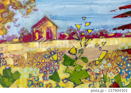 Oil painting, abstract drawing, handmade 137904301