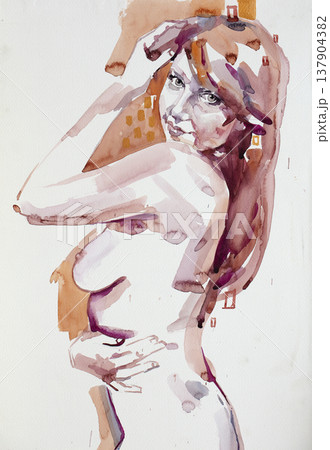 watercolor painting, female portrait, handmade watercolor painting, female portrait, handmade 137904382