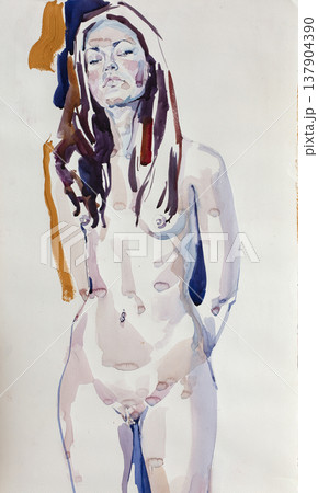 watercolor painting, female portrait, handmade 137904390