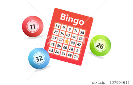 ビンゴゲームイラスト ビンゴカードとカラフルなボールセット 137904615