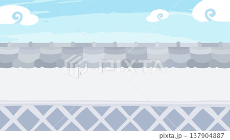 瓦屋根の塀と空の和風な背景イラスト_16:9 137904887
