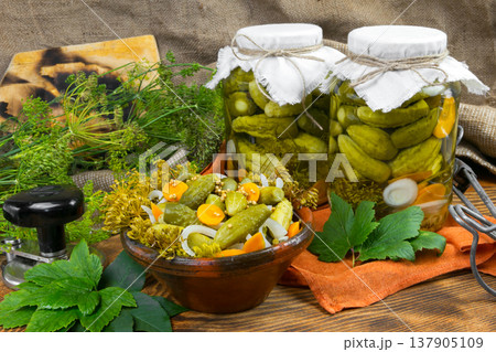marinated cucumbers, cucumbers in a bowl, Cucumber pickle set marinated cucumbers, cucumbers in a bowl, Cucumber pickle set 137905109
