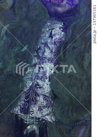 Restoration Process Under Ultraviolet Light Shows Details of Canvas Fragment During Art Restoration Work Restoration Process Under Ultraviolet Light Shows Details of Canvas Fragment During Art Restoration Work 137905161