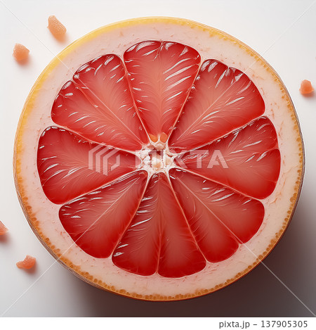 白背景のグレープフルーツ｜カット断面のクローズアップ果物素材 137905305