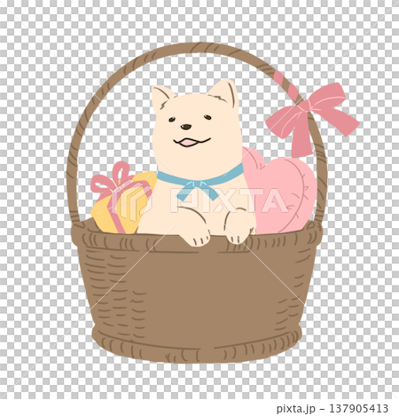 Cute puppy in a basket illustration 137905413