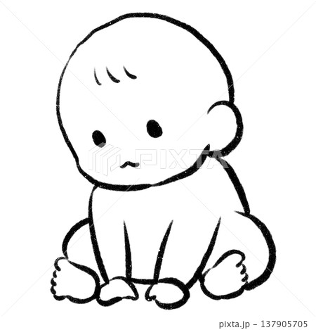 前のめりに座るシンプルな赤ちゃんの線画イラスト 137905705
